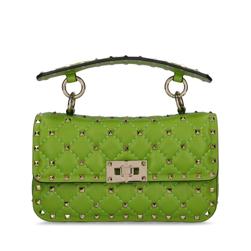 Valentino Garavani Rockstud Spike Nappa Top Handle Purse / Bag - Green
